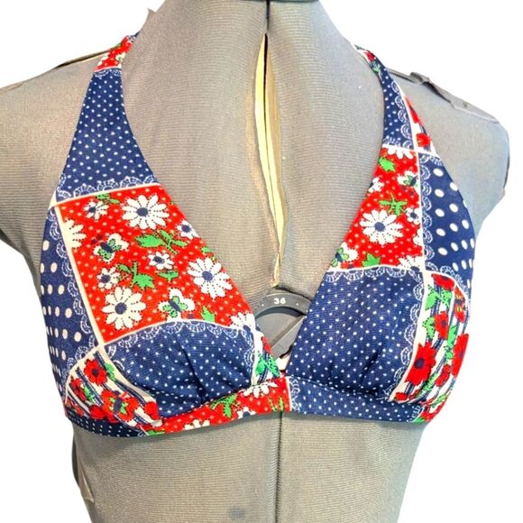 Women's Vintage 1960s/70s patchwork bikini‎ top hippie halter Rare Summer - Picture 1 of 8